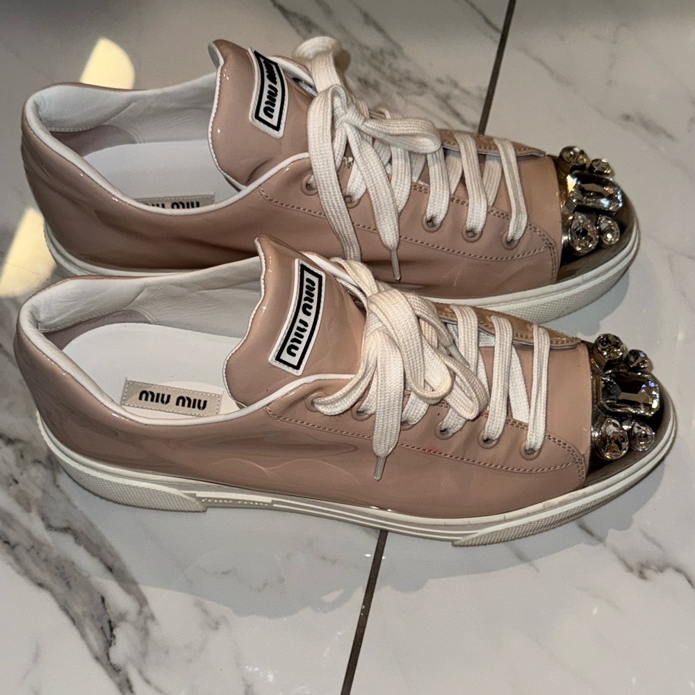 Miu Miu Blush Pink Textured Shoe Box with Logo Plaque